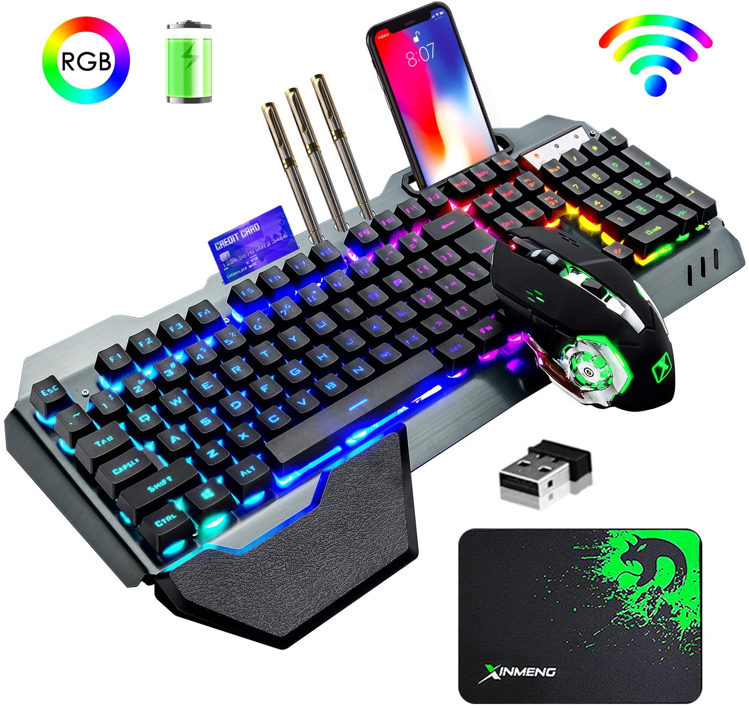 Gaming Keyboard Mouse And Headset Combo - K680 Kabellose Gaming-Tastatur und Maus-Kombination, Regenbogen-LED-Tastatur