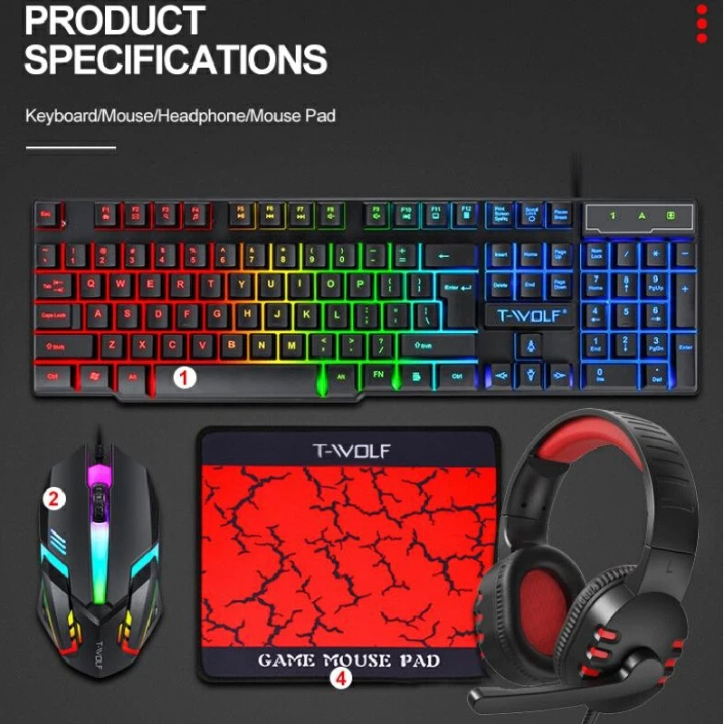 Gaming Keyboard Mouse And Headset Combo - Spanisch-Russisches Tastatur-Layout Gaming-Combo 4-in-1 RGB-Hintergrundbeleuchtung Tastatur