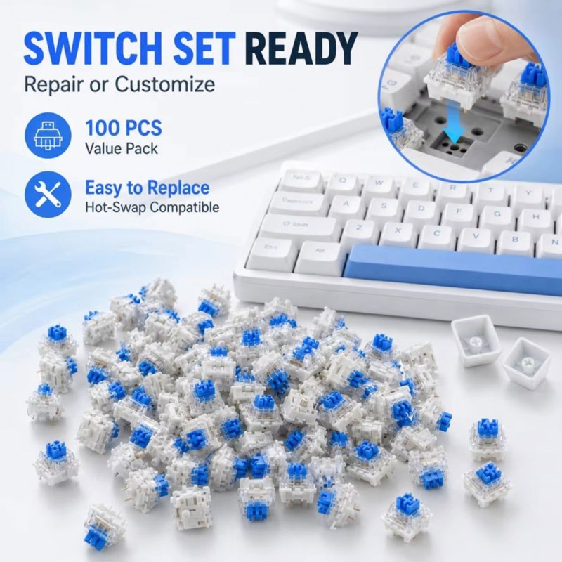 Gaming Keyboard Blue Switches - DT21 100 Stück DIY Mechanische Tastaturschalter,