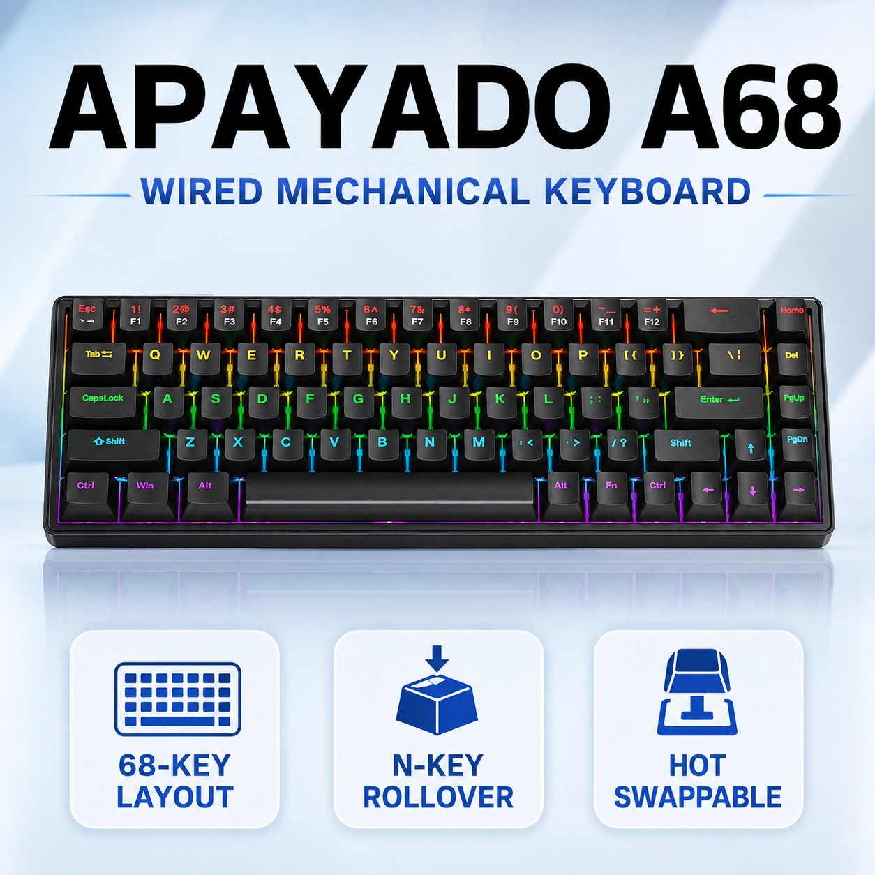 APAYADO A68 Kabelgebundene Mec – Gaming Keyboard Blue Switches Bewertung und Preis